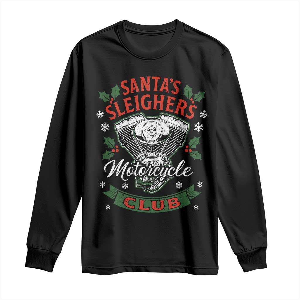 Christmas Motorcycle Biker Long Sleeve Shirt Santas Sleighers Motorcycle Club TS11 Black Print Your Wear