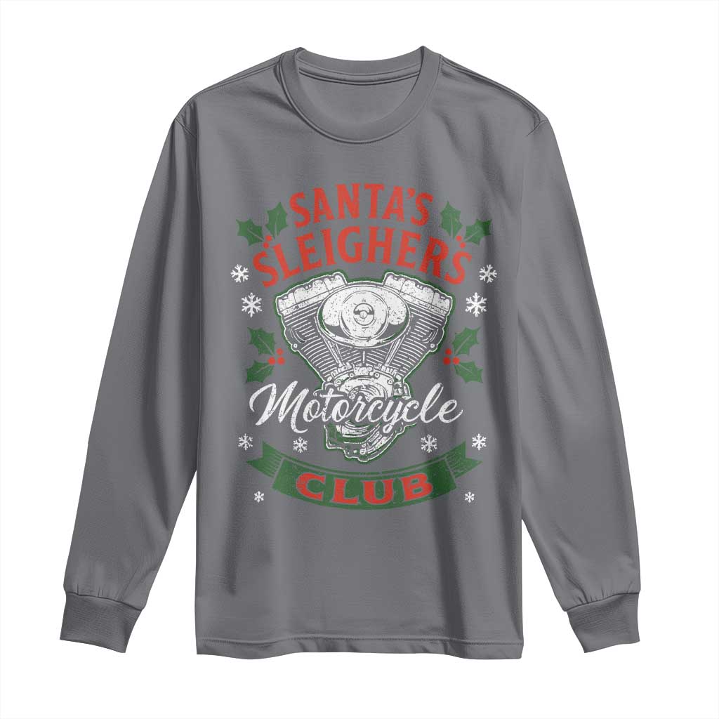 Christmas Motorcycle Biker Long Sleeve Shirt Santas Sleighers Motorcycle Club TS11 Charcoal Print Your Wear