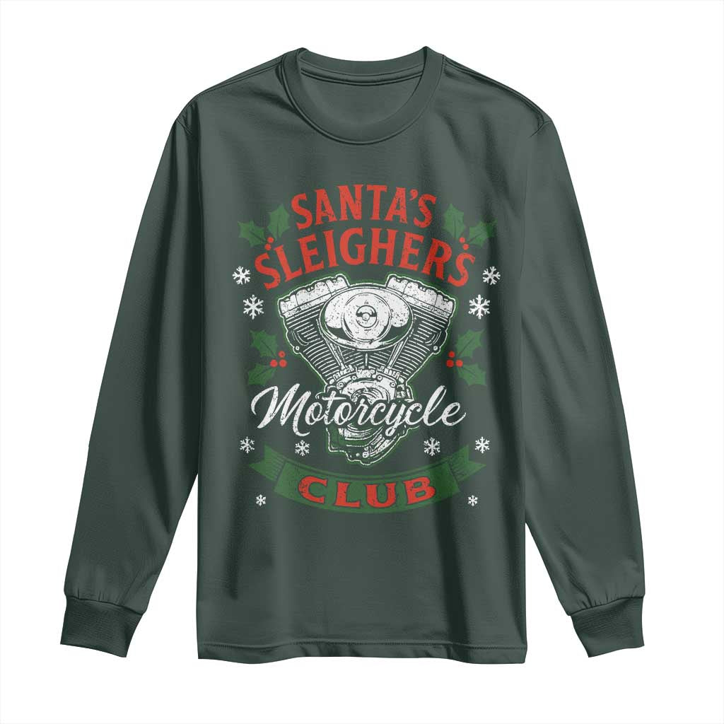 Christmas Motorcycle Biker Long Sleeve Shirt Santas Sleighers Motorcycle Club TS11 Dark Forest Green Print Your Wear