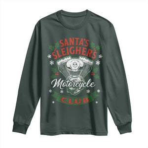 Christmas Motorcycle Biker Long Sleeve Shirt Santas Sleighers Motorcycle Club TS11 Dark Forest Green Print Your Wear
