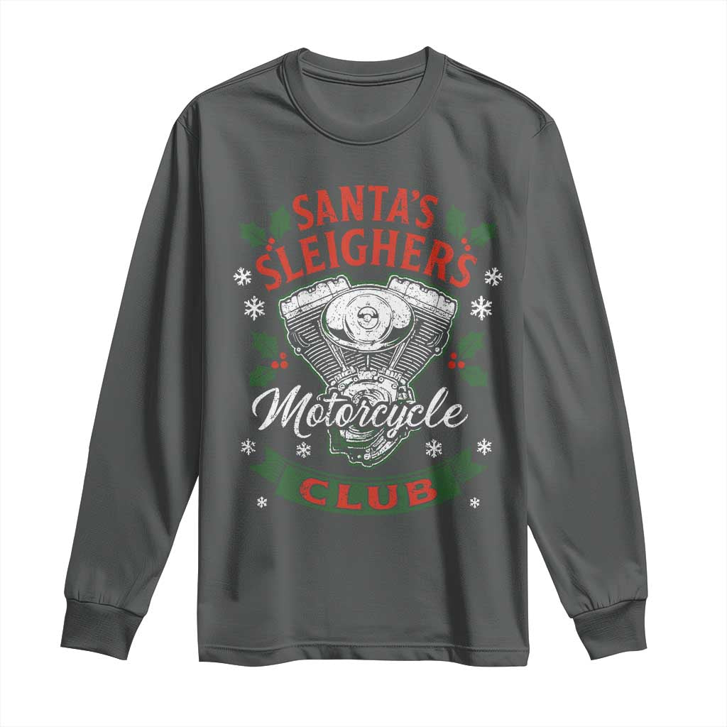 Christmas Motorcycle Biker Long Sleeve Shirt Santas Sleighers Motorcycle Club TS11 Dark Heather Print Your Wear