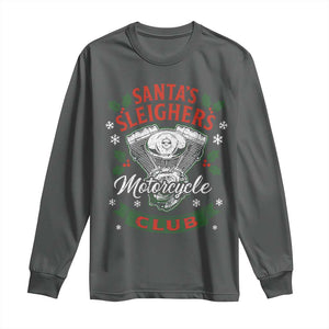 Christmas Motorcycle Biker Long Sleeve Shirt Santas Sleighers Motorcycle Club TS11 Dark Heather Print Your Wear