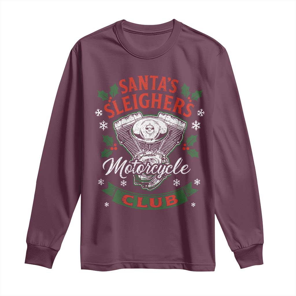 Christmas Motorcycle Biker Long Sleeve Shirt Santas Sleighers Motorcycle Club TS11 Maroon Print Your Wear