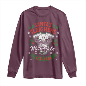 Christmas Motorcycle Biker Long Sleeve Shirt Santas Sleighers Motorcycle Club TS11 Maroon Print Your Wear