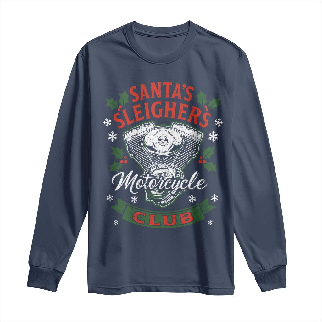 Christmas Motorcycle Biker Long Sleeve Shirt Santas Sleighers Motorcycle Club TS11 Navy Print Your Wear