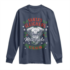 Christmas Motorcycle Biker Long Sleeve Shirt Santas Sleighers Motorcycle Club TS11 Navy Print Your Wear