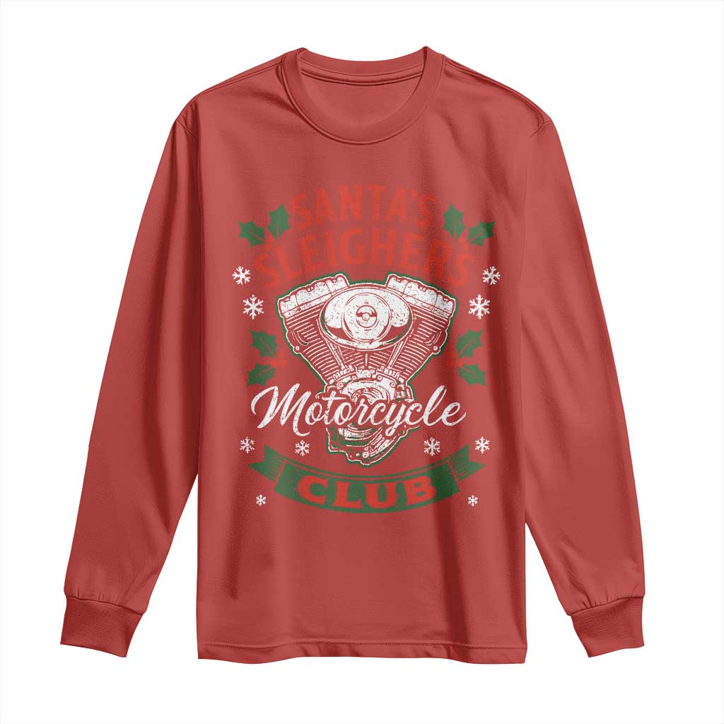 Christmas Motorcycle Biker Long Sleeve Shirt Santas Sleighers Motorcycle Club TS11 Red Print Your Wear