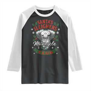 Christmas Motorcycle Biker Raglan Shirt Santas Sleighers Motorcycle Club TS11 Black White Print Your Wear