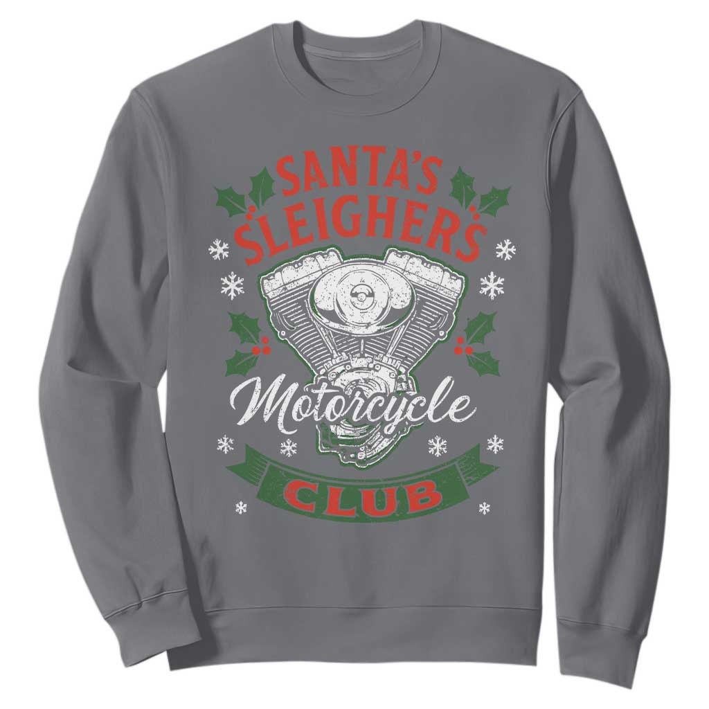 Christmas Motorcycle Biker Sweatshirt Santas Sleighers Motorcycle Club TS11 Charcoal Print Your Wear