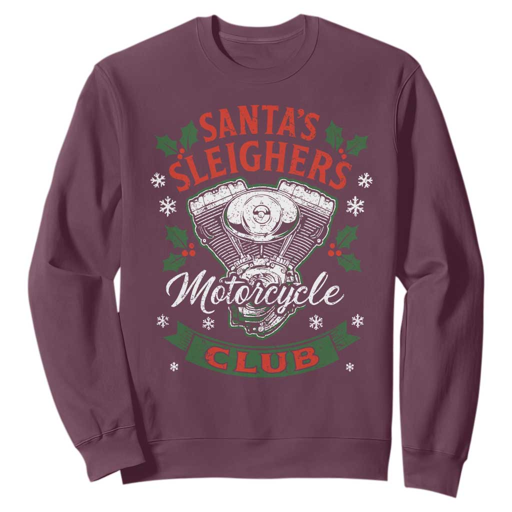 Christmas Motorcycle Biker Sweatshirt Santas Sleighers Motorcycle Club TS11 Maroon Print Your Wear