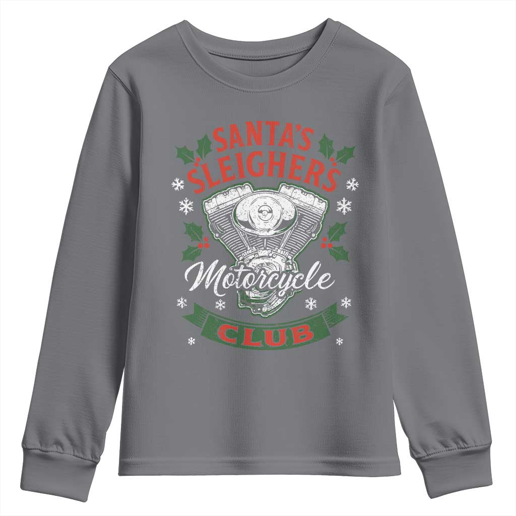 Christmas Motorcycle Biker Youth Sweatshirt Santas Sleighers Motorcycle Club TS11 Charcoal Print Your Wear