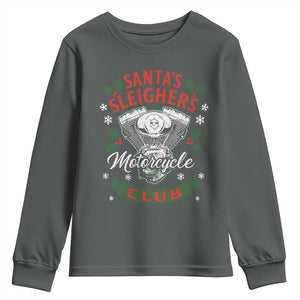 Christmas Motorcycle Biker Youth Sweatshirt Santas Sleighers Motorcycle Club TS11 Dark Heather Print Your Wear