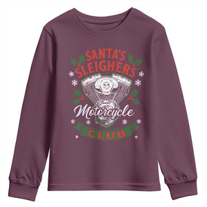 Christmas Motorcycle Biker Youth Sweatshirt Santas Sleighers Motorcycle Club TS11 Maroon Print Your Wear