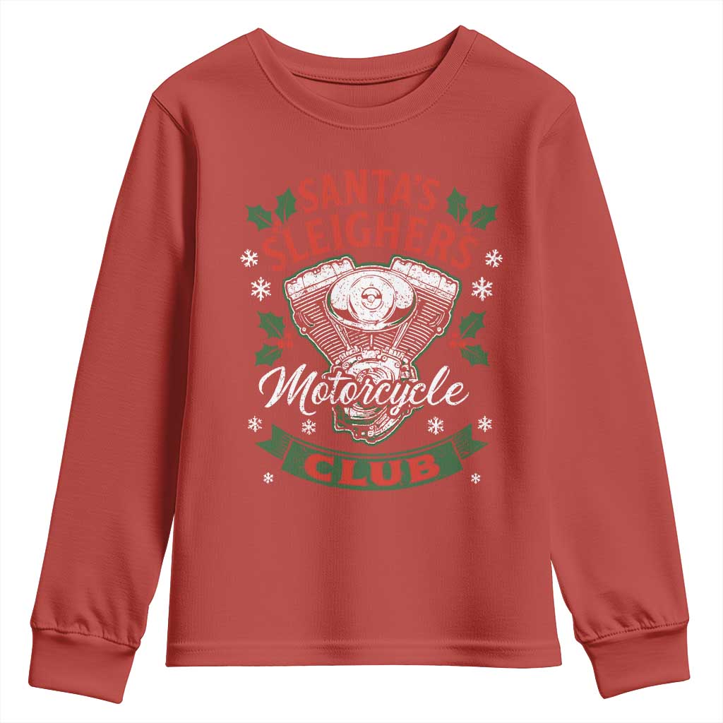 Christmas Motorcycle Biker Youth Sweatshirt Santas Sleighers Motorcycle Club TS11 Red Print Your Wear