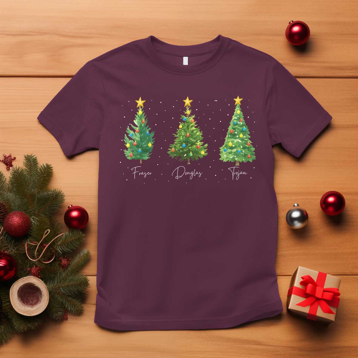 Funny Subtle FDT Resist Christmas T Shirt Fraser Douglass Trojan Xmas Tree TS11 Maroon Print Your Wear