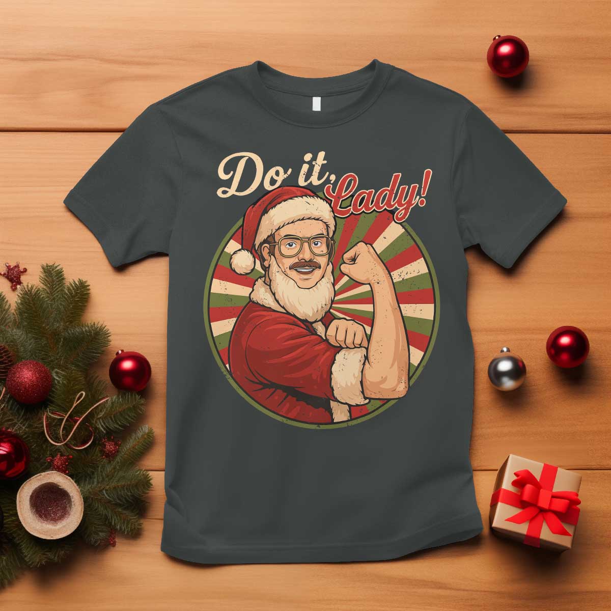 Funny Christmas Do It Lady T Shirt Mustache Guy Meme Santa Cosplay TS11 Dark Heather Print Your Wear