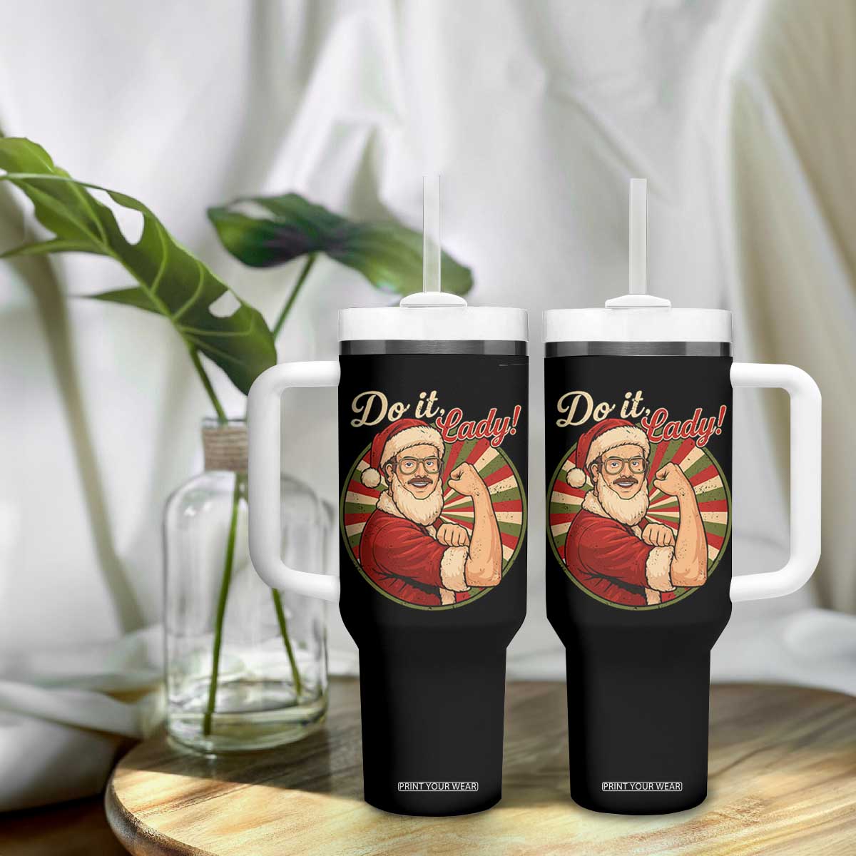 Funny Christmas Do It Lady Tumbler With Handle Mustache Guy Meme Santa Cosplay TS11 Print Your Wear