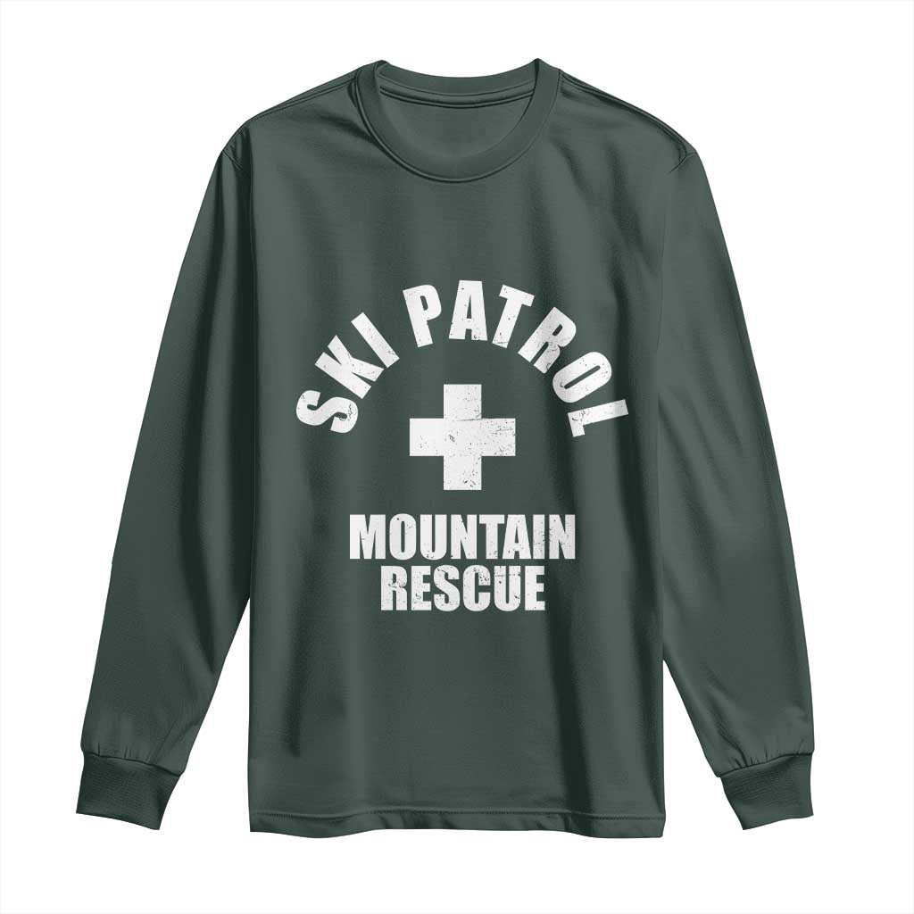 Ski Patrol Mountain Rescue Long Sleeve Shirt Winter Slopes Skiing Snowboarding TS11 Dark Forest Green Print Your Wear