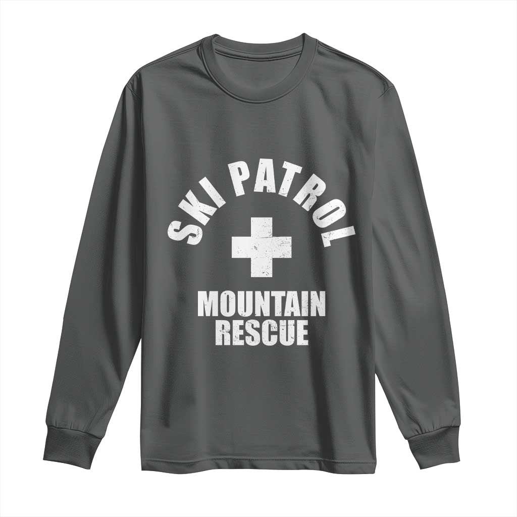 Ski Patrol Mountain Rescue Long Sleeve Shirt Winter Slopes Skiing Snowboarding TS11 Dark Heather Print Your Wear