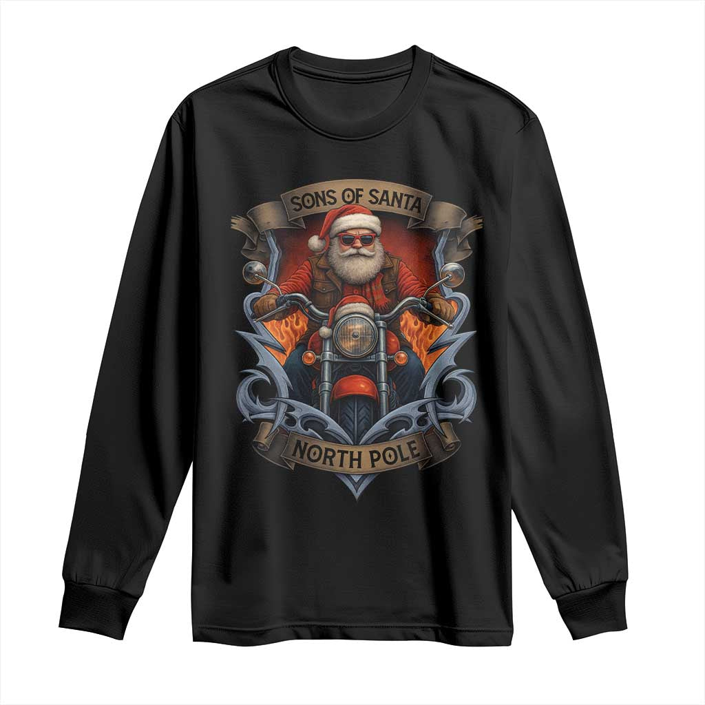 Funny Christmas Motorcycle Santa Long Sleeve Shirt Sons Of Santa North Pole Xmas Biker TS11 Black Print Your Wear
