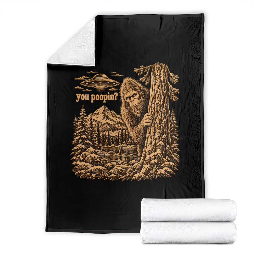 You Poopin Bigfoot Funny Cryptid UFO Loch Ness Monster Throw Blanket