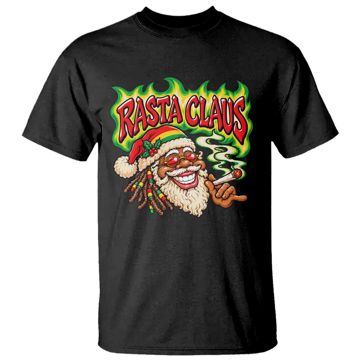 Funny Jamaican Christmas Santa T Shirt Rasta Claus Reggae Smoking Weed Marijuana