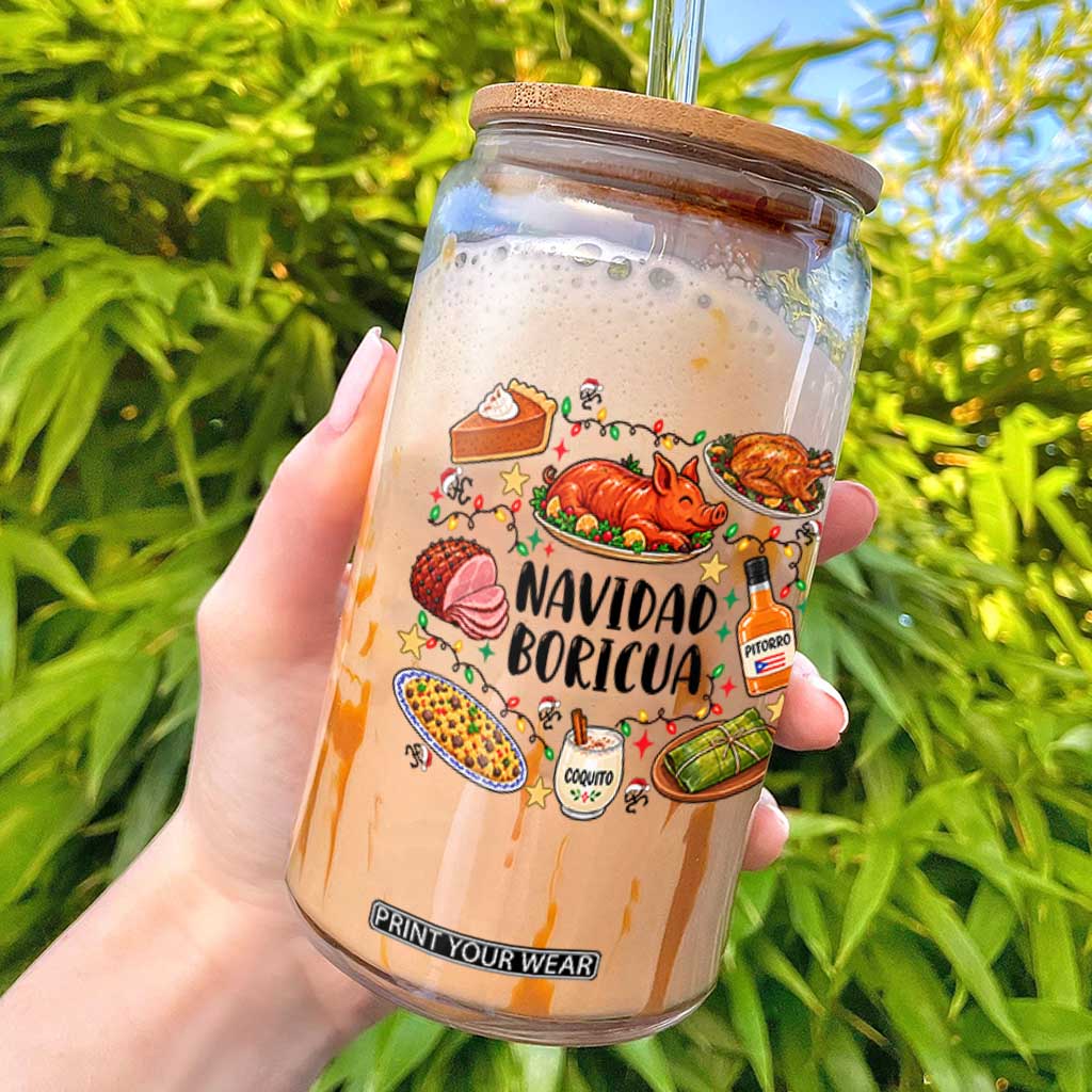Funny Puerto Rican Christmas Glass Can Navidad Boricua Xmas Holiday Food