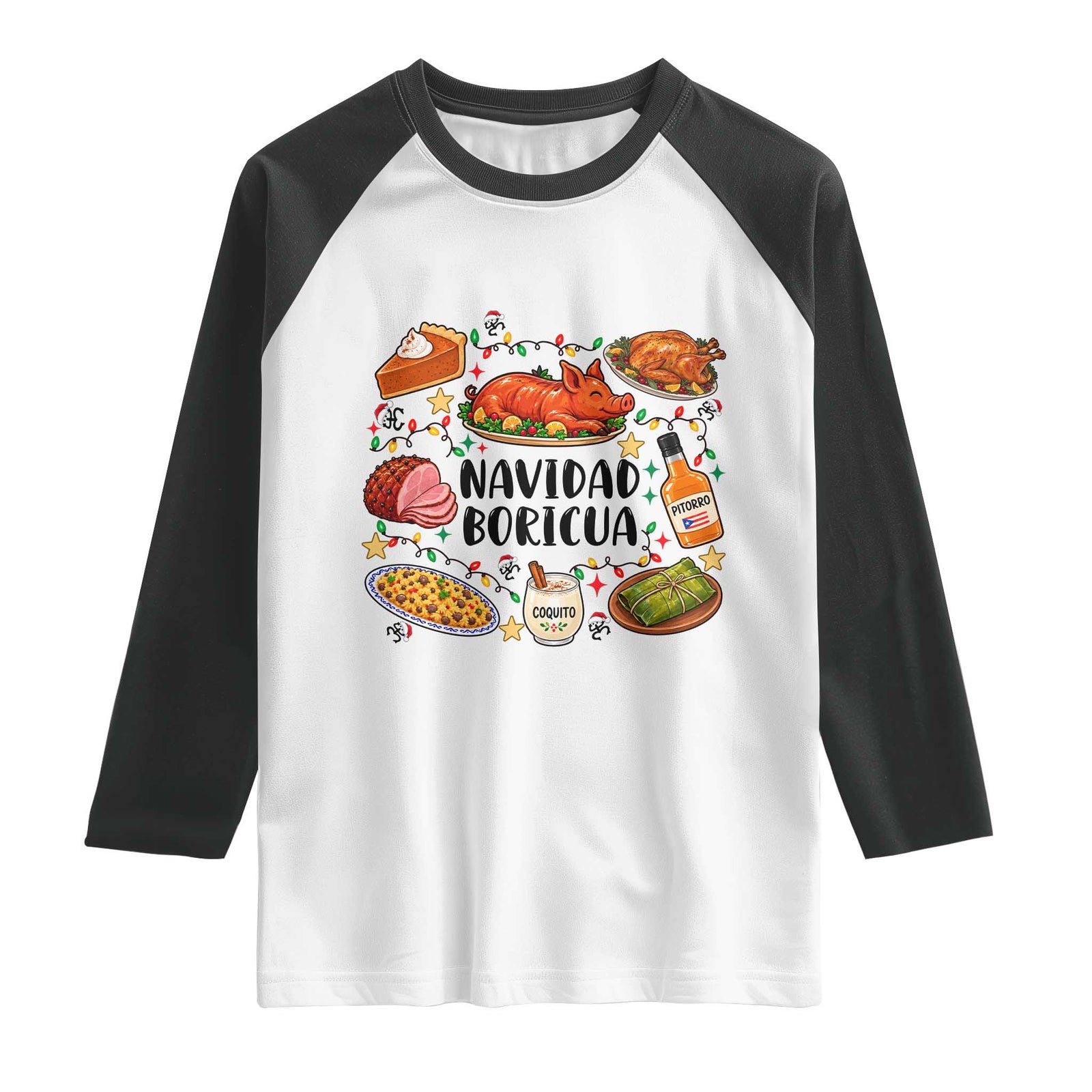 Funny Puerto Rican Christmas Raglan Shirt Navidad Boricua Xmas Holiday Food