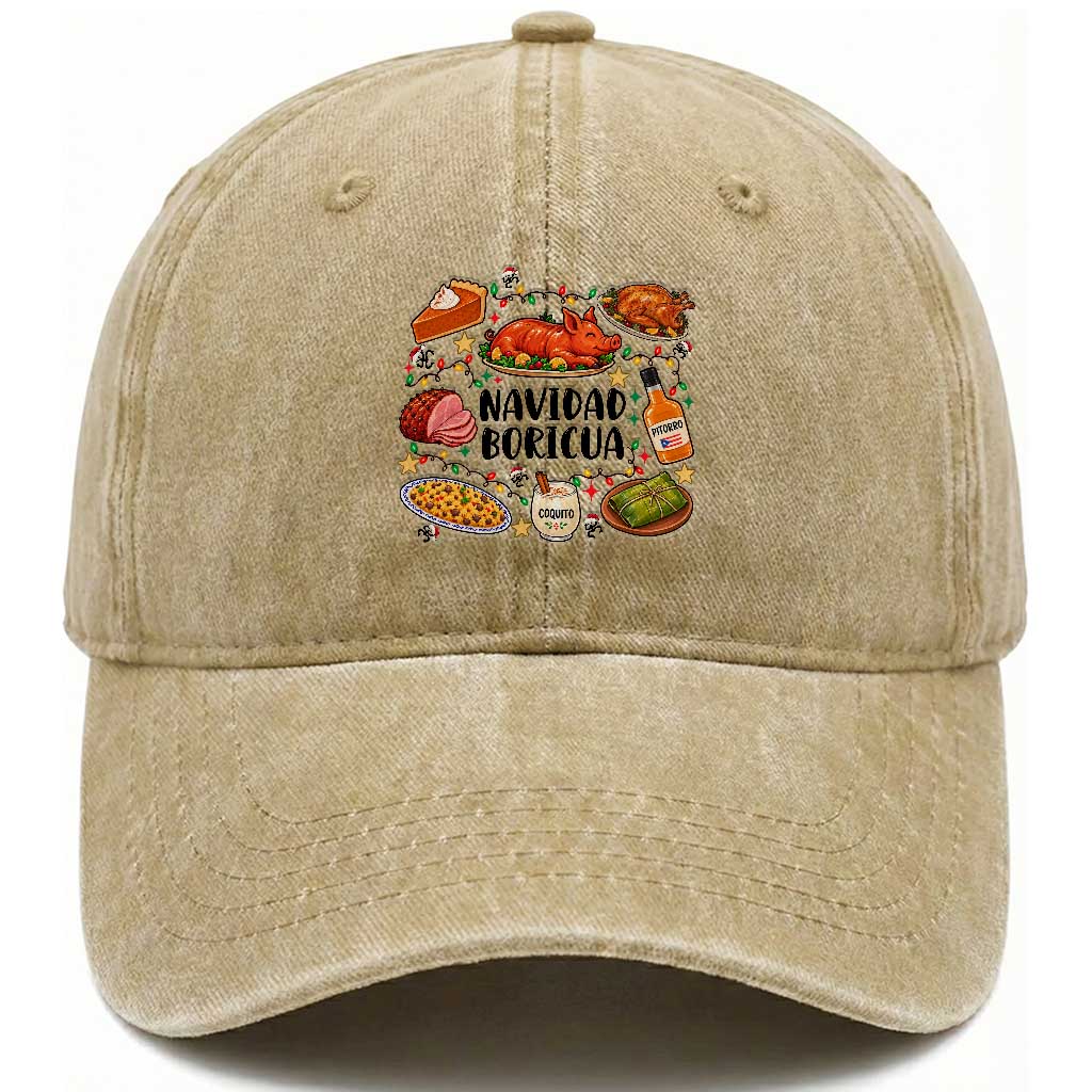 Funny Puerto Rican Christmas Washed Cotton Baseball Cap Navidad Boricua Xmas Holiday Food