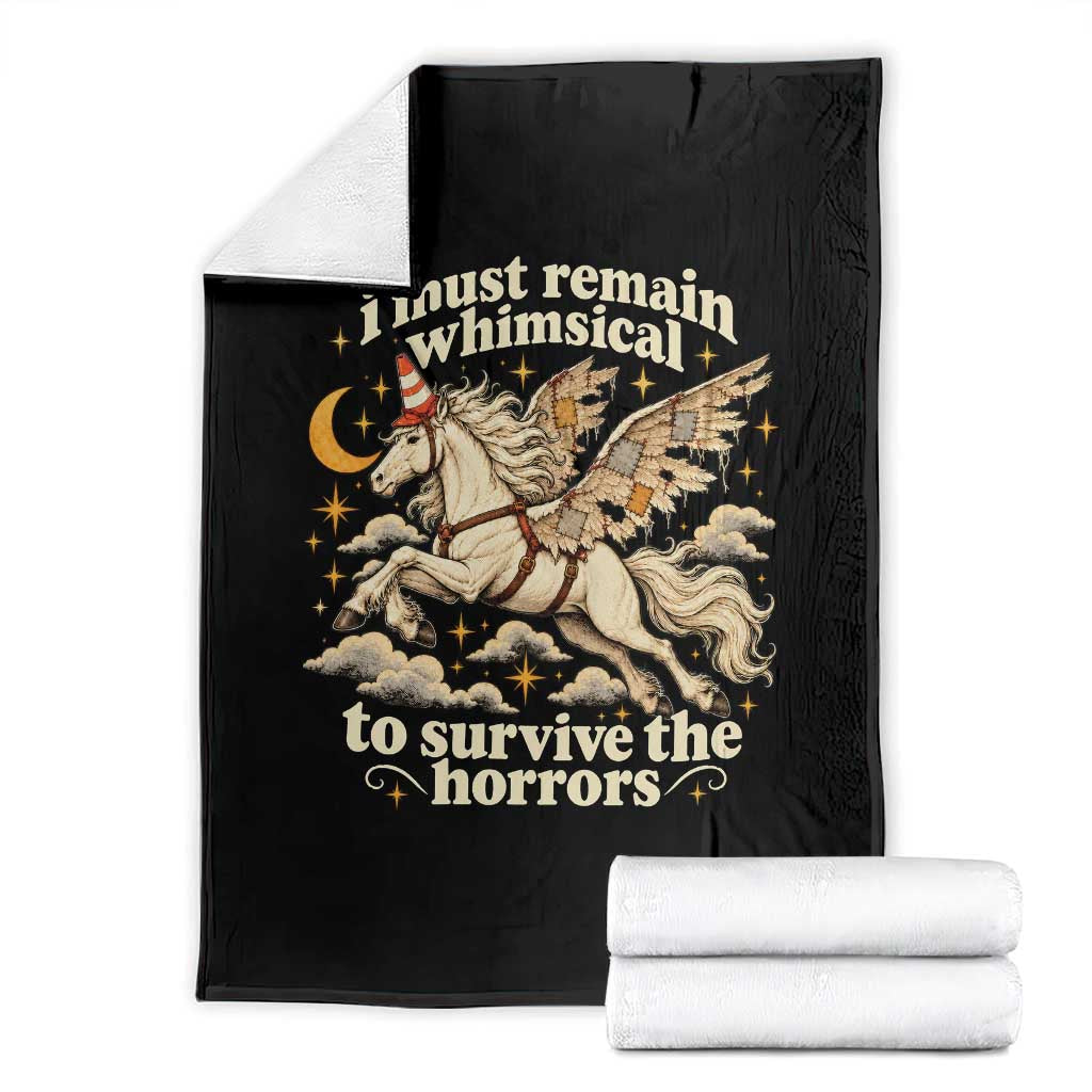I Must Remain Whimsical To Survive The Horrors Funny Silly Horse Throw Blanket