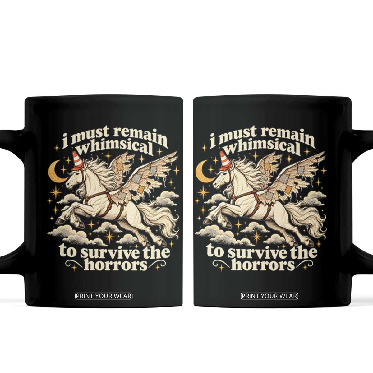 I Must Remain Whimsical To Survive The Horrors Funny Silly Horse Coffee Mug