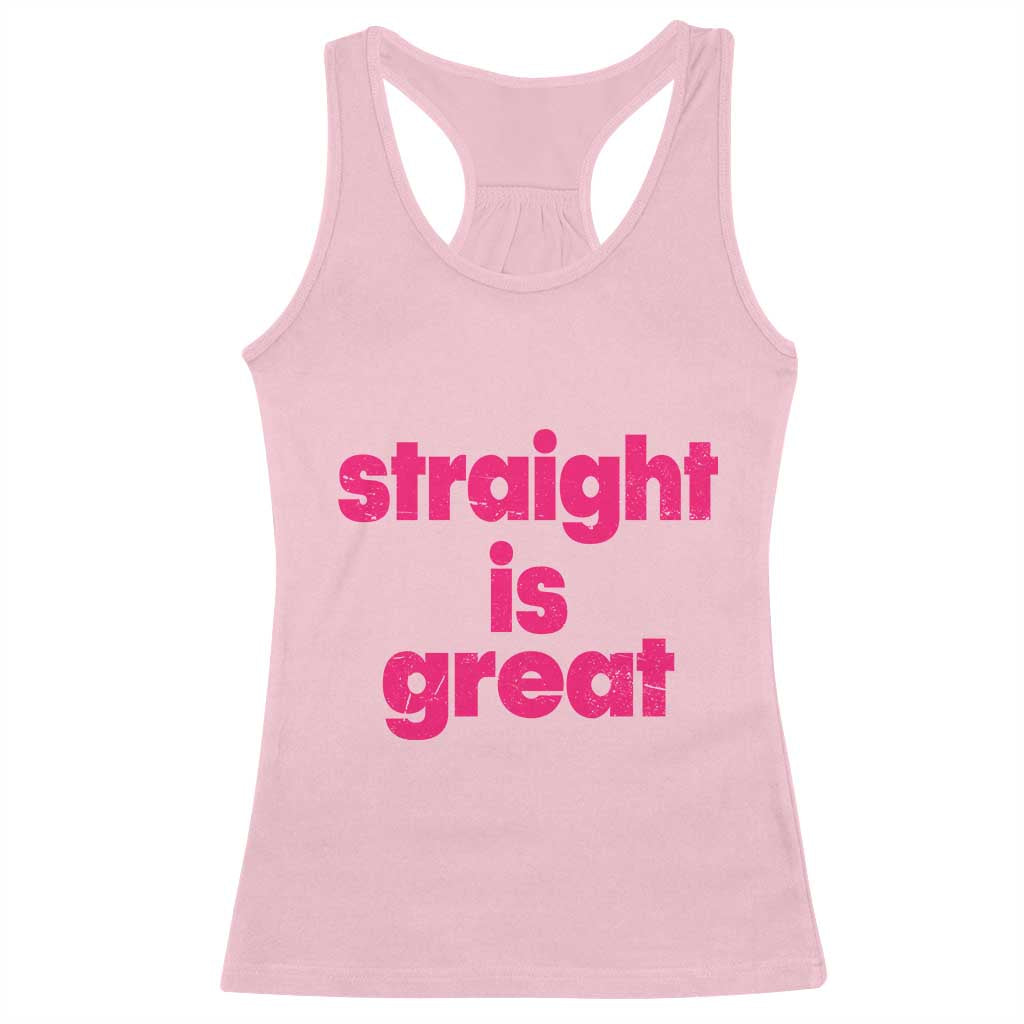 Straight Is Great Racerback Tank Top Funny LGBT Pink Distressed Boot Camp Instructor