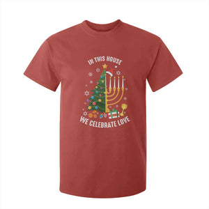 Funny Chrismukkah Hanukkah Christmas T Shirt For Kid In This House We Celebrate Love Xmas Tree Menorah TS11 Red Print Your Wear