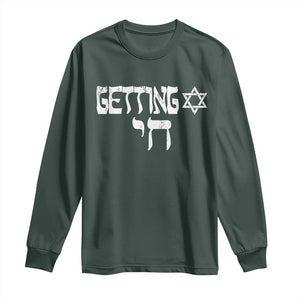 Funny Hebrew Long Sleeve Shirt Getting Chai Jewish Vintage David Star TS11 Dark Forest Green Print Your Wear