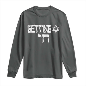 Funny Hebrew Long Sleeve Shirt Getting Chai Jewish Vintage David Star TS11 Dark Heather Print Your Wear