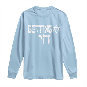 Funny Hebrew Long Sleeve Shirt Getting Chai Jewish Vintage David Star TS11 Light Blue Print Your Wear