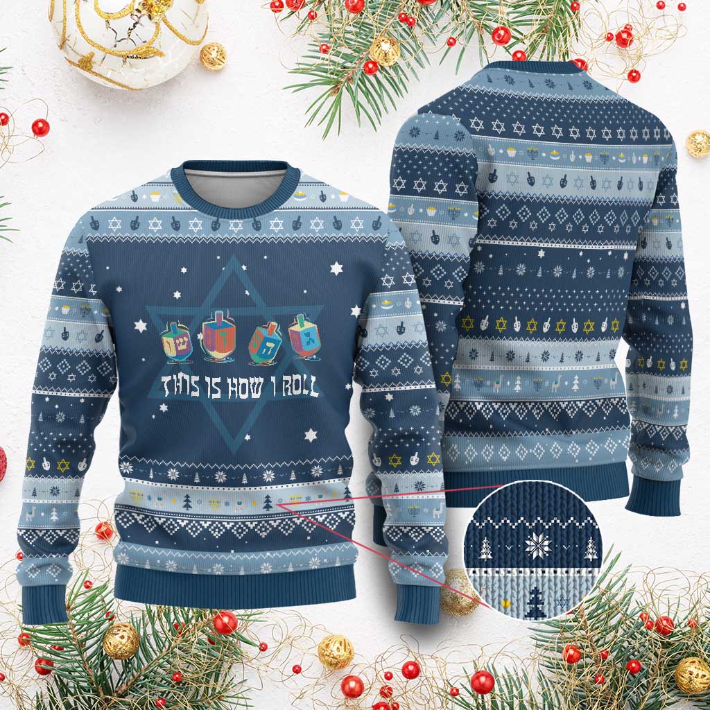 Funny This Is How I Roll Hanukkah Ugly Sweater Dreidel Chanukah Jew TS11 Navy Light Blue Print Your Wear