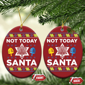 Funny Jewish Hanukkah Christmas Ornament Not Today Santa Hebrew David Star TS11 Oval Red Print Your Wear