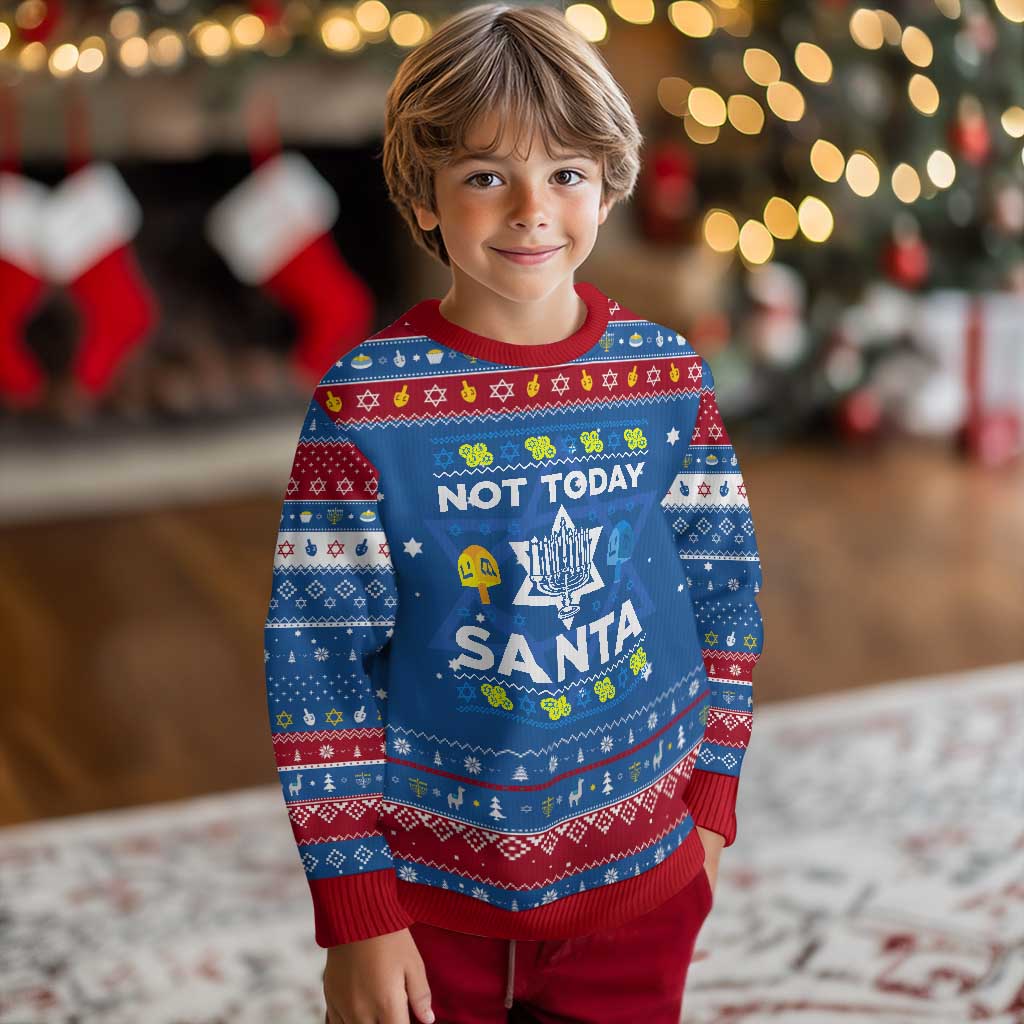 Funny Jewish Hanukkah Ugly Sweater Not Today Santa Hebrew David Star TS11 Blue Red Print Your Wear