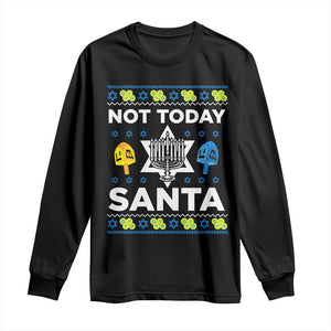 Funny Jewish Hanukkah Long Sleeve Shirt Not Today Santa Hebrew David Star TS11 Black Print Your Wear