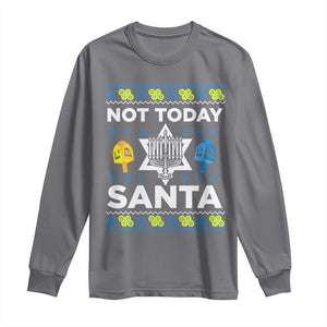 Funny Jewish Hanukkah Long Sleeve Shirt Not Today Santa Hebrew David Star TS11 Charcoal Print Your Wear