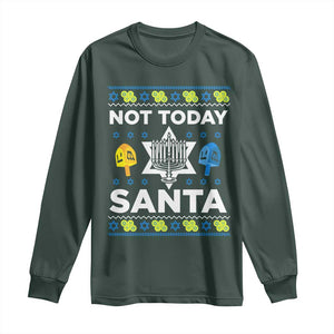 Funny Jewish Hanukkah Long Sleeve Shirt Not Today Santa Hebrew David Star TS11 Dark Forest Green Print Your Wear