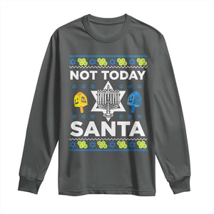 Funny Jewish Hanukkah Long Sleeve Shirt Not Today Santa Hebrew David Star TS11 Dark Heather Print Your Wear