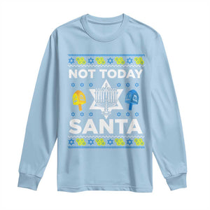 Funny Jewish Hanukkah Long Sleeve Shirt Not Today Santa Hebrew David Star TS11 Light Blue Print Your Wear