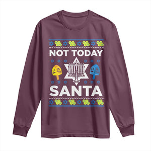 Funny Jewish Hanukkah Long Sleeve Shirt Not Today Santa Hebrew David Star TS11 Maroon Print Your Wear