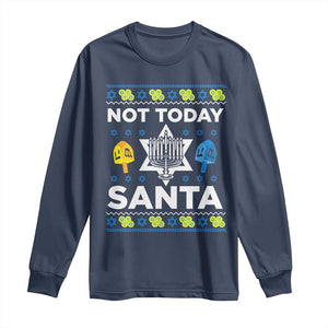 Funny Jewish Hanukkah Long Sleeve Shirt Not Today Santa Hebrew David Star TS11 Navy Print Your Wear