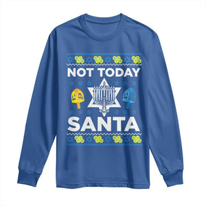 Funny Jewish Hanukkah Long Sleeve Shirt Not Today Santa Hebrew David Star TS11 Royal Blue Print Your Wear