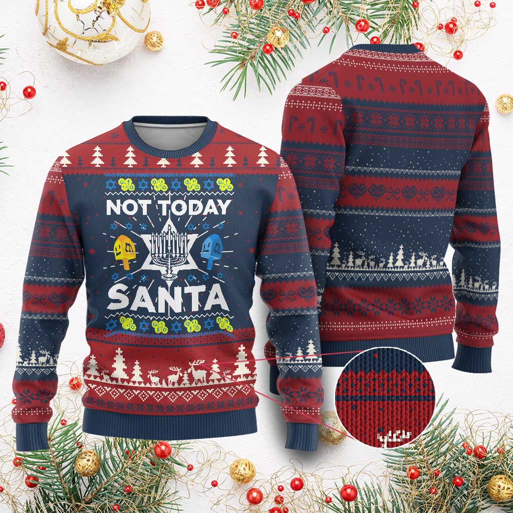 Funny Jewish Hanukkah Ugly Christmas Sweater Not Today Santa Hebrew David Star TS11 Burgundy Print Your Wear