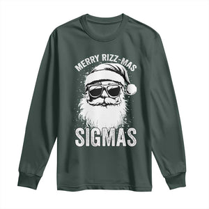 Funny Christmas Santa Long Sleeve Shirt Merry Rizzmas Sigmas Charisma Rizz Santa Claus TS11 Dark Forest Green Print Your Wear