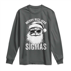 Funny Christmas Santa Long Sleeve Shirt Merry Rizzmas Sigmas Charisma Rizz Santa Claus TS11 Dark Heather Print Your Wear